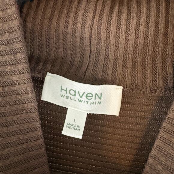 Haven Well Within Ribbed Mock Neck Knit Sweater Brown Size Large - Picture 2 of 5